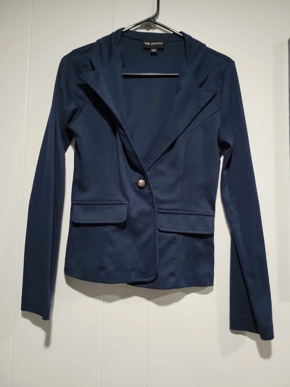 Zenana Outfitters Dark Blue Single-Button Blazer with Notched Lapel